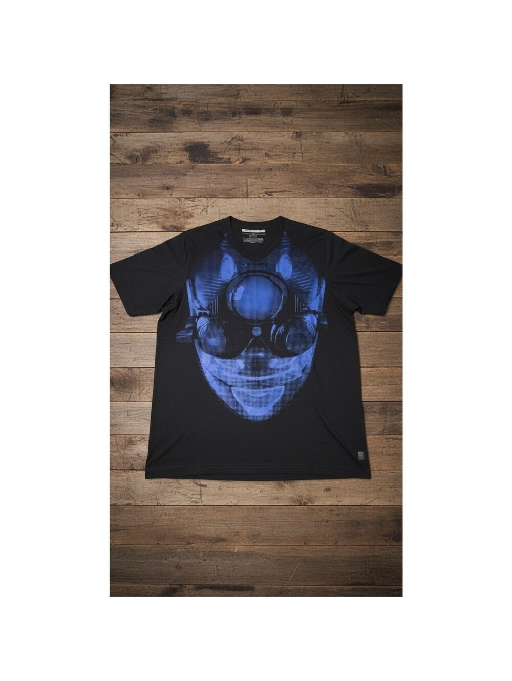 Sean John Retro Graphic V-Neck T-Shirt Black Blue Futuristic